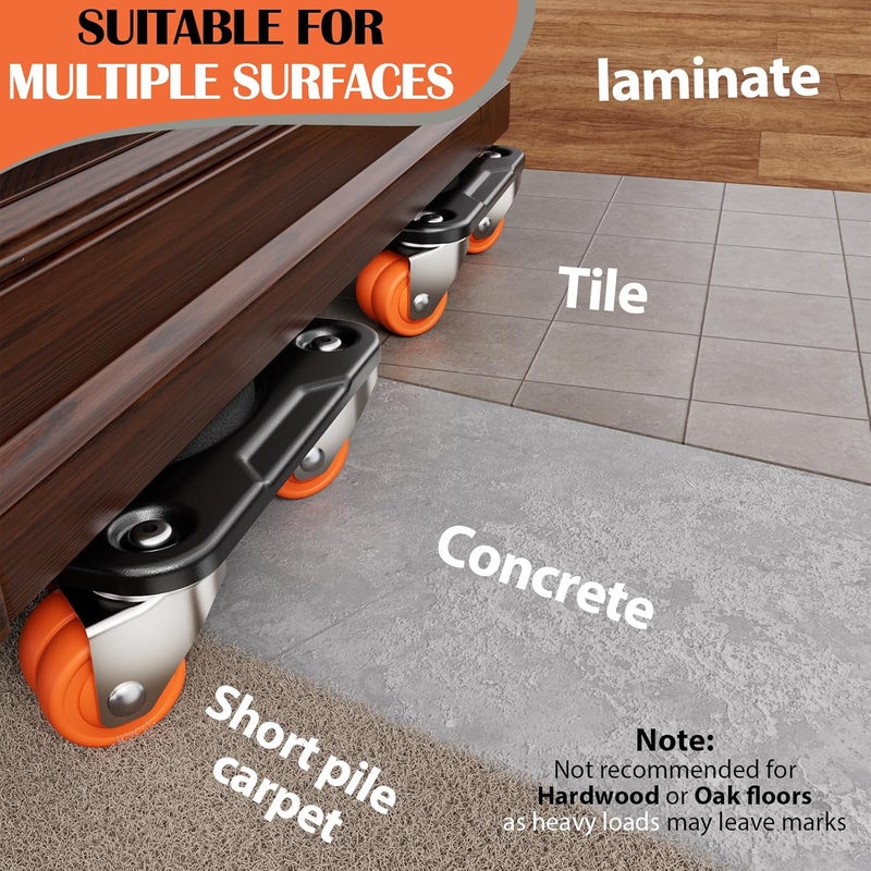 ONEON Furniture Mover Ultra with 10 Wheels – All-New Upgraded Heavy Item Moving Tool Double-Wheeled Low-Profile Dolly with Auxiliary Lifter, Full Carbon Steel Panels, Supports up to 2200 lbs - Image 4